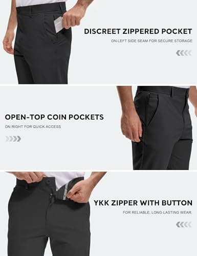 AOHIKE Golf Pants Men Slim Fit - Stretch Lightweight Work Dress Pants for Men Travel Business Casual, Black - Thumbnail 4