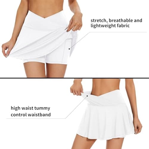bpbtti Women's Crossover Tennis Skirt with Pockets High Waisted Pleated Athletic Golf Skorts Built-in Shorts (2 Pack,White, Black,Small) - Thumbnail 4
