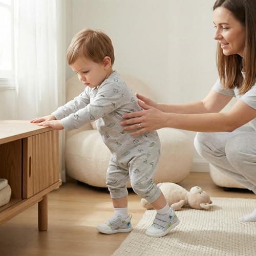 noorkiz Baby Wide Toe Box First Walking Shoes Toddler Barefoot Boys Shoe 6 12 18 24 Months Non-Slip Flexible Easy on & Off Breathable Causl Infant Sneakers Daycare Outdoor Light Grey Infant Size 4 - Thumbnail 2
