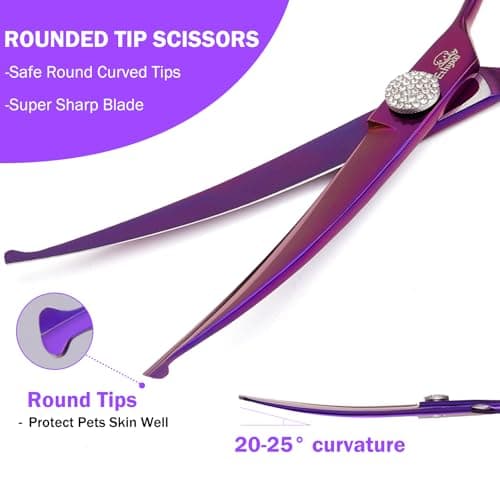 Ethyxe 7" Curved Dog Grooming Scissors – Professional 440C Stainless Steel Pet Shears with Safety Round Tips and Sharp Blades for Body Facial Nose Ear and Paw Hair Easy Use - Thumbnail 2