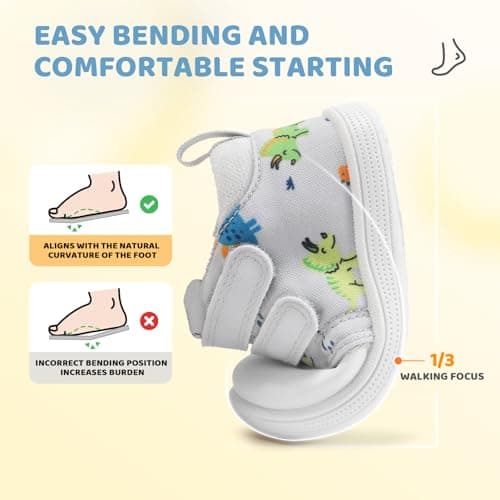 STQ KIDS Wide Toe Box Baby Girls Sneaker Toddler Barefoot Walking Shoes Comfort Infant Tennis Shoe Soft First Walker Non-Slip Mid Top Ankle Support Light Grey Dinosaur 9-12 Months Infant Size 4 US - Thumbnail 5