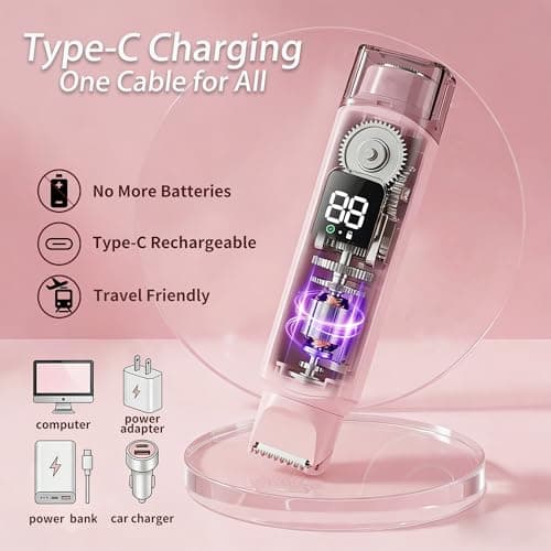 Bikini Trimmer for Women, 2-in-1 Dual Head Electric Shaver with LED Display, Ceramic Blades Painless Pubic Hair Trimmer for Sensitive Skin, Cordless Rechargeable with Travel Lock - Thumbnail 5