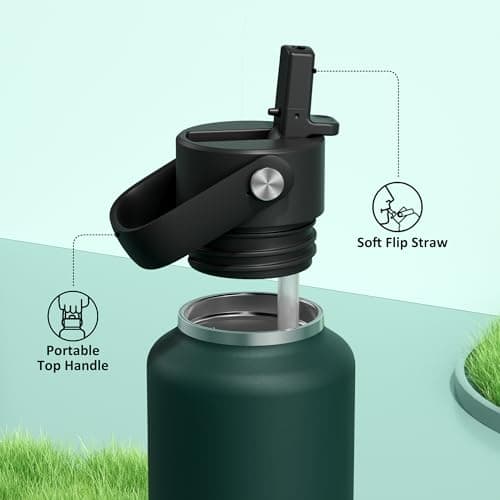 POWCAN 18 oz Water Bottle Insulated: Leakproof Lid with Straw, Lightweight, Flex Cap, BPA-Free, Stainless Steel Water Bottle for Office, Trekking, Commute, Worker, Walking, Cycling (Fir Green) - Thumbnail 3