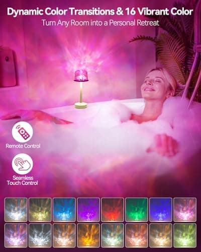 Rechargeable Shower Lamp Waterproof for Inside Shower-Bathroom Lamp Color Changing Ocean Wave Projector Light Water Proof,Shower Lighting Led Water Ripple Lights Ocean Lamps Bath Tub Relaxing - Thumbnail 4