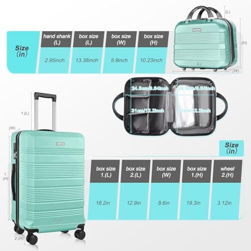 GigabitBest 2-Piece Carry On Luggage Set, 14-Inch Makeup Case & 20-Inch Suitcase, PC+ABS Hardshell, TSA Lock, Detachable 360° Spinner Wheels, Lightweight Travel Suitcase for Short Trips(Green) - Thumbnail 3
