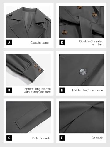 Tankaneo Womens Long Trench Coat Fall Fashion Oversized Double Breasted Lapel Overcoat Outerwear with Belt - Thumbnail 6