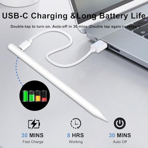 Stylus Pen for Ipad Pencil (2018-2025) - 2X Fast Charge Compatible with Apple Pencil Pro 13”/12.9”/11”/M4, iPad 11/10/9/8/7/6/th Gen, Air 7/6/5/4/3/M3/M2, Mini7/6/5th, White - Thumbnail 3
