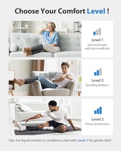 CINCOM Leg Massager for Circulation and Pain Relief, Air Compression Calf Massager with 2 Modes 3 Intensities Helpful for RLS Edema and Muscle Soreness - Thumbnail 6