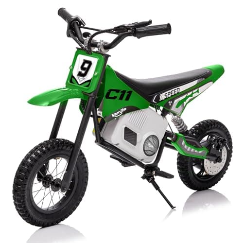 kerry yoo C11 24V 250W Electric Dirt Bike for Kids, Up to 9.3MPH Off-Road Electric Motorcycle with Explosion-Proof Tires, Twist Grip Throttle, Spring Suspension,Kids Ride On Dirtbike - Green - Image 1