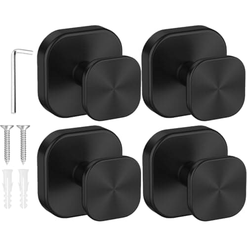IMUMU Towel Hooks for Bathroom,Wall Mounted Towel Holder,Heavy Duty Stainless Steel Robe Hooks for Bathroom/Kitchen/Office(4-Pack,Black) - Image 1