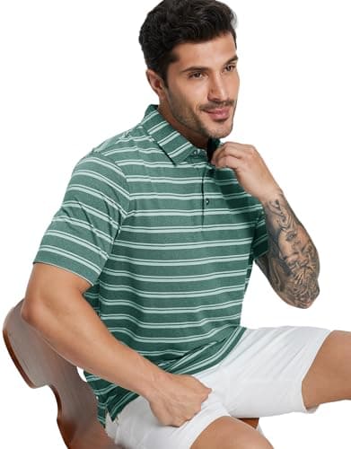 M MAELREG Mens Polo Shirts Short Sleeve Performance Dry Fit Striped Casual Sports Tennis Golf Shirts for Men - Thumbnail 4