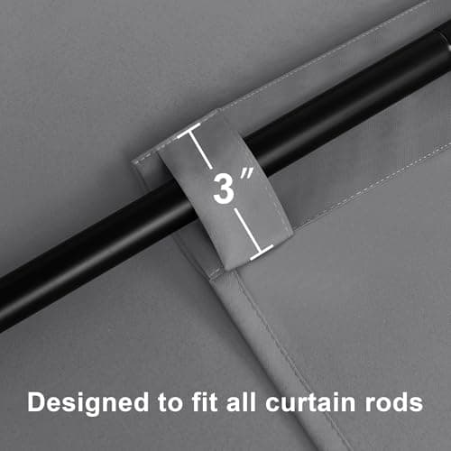 Hiasan Grey Curtains 63 inch Long Sewn with Tiebacks, Rod Pocket & Back Tab Gray Blackout Thermal Insulated Drapes, Room Darkening Curtains 2 Panels for Living Room Bedroom, 42 inch Wide - Thumbnail 3