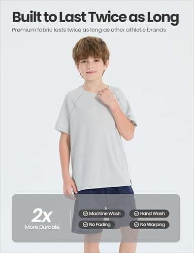 PATPAT Boys Performance T-Shirts with Breathable Air-Grid, Ultra Lightweight Short Sleeve Athletic Shirt for Active Kid Youth, Vapor Gray, US6/XS - Thumbnail 6