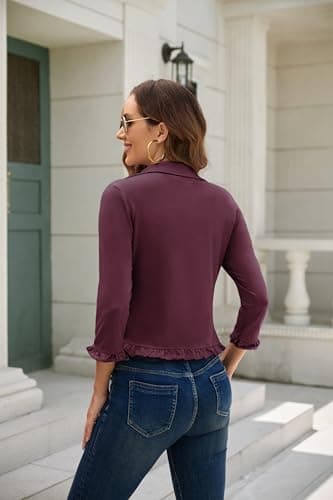 GRACE KARIN Womens Casual Work Office Blazer Open Front Cardigan Jacket Bolero Shrug Burgundy XXL - Thumbnail 6