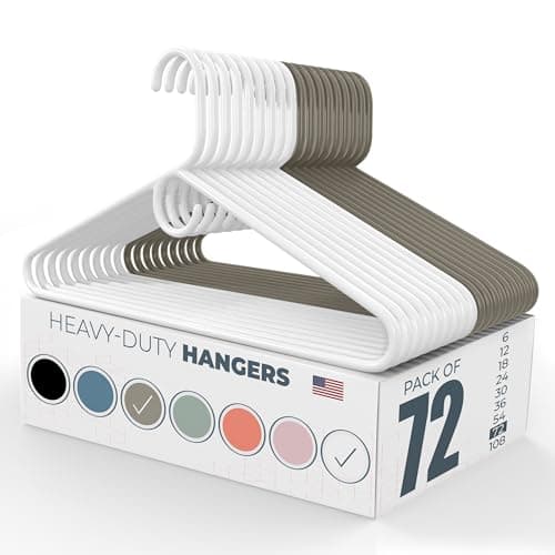 Neaties Heavy Duty Clothes Hangers 50+ Pack (72 Count) – Made in the USA – 8lb Capacity Plastic Hangers for Adult Clothing – Durable for Pants, Coats, Jackets, or Jeans – White & Gray - Image 1