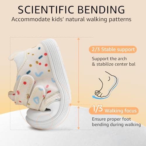 noorkiz Walking Shoes for Babies Wide Toe Box Toddler Sneakers Non-Slip Soft Sole Kids Tennis Shoe for Baby Girls Barefoot Shoe Cartoon Lightweight Easy On Off Outdoor Beige 8 Toddler - Thumbnail 5