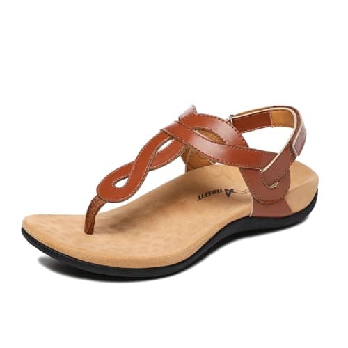 Athlefit Women's Brown Orthopedic Arch Support Thong Sandals Comfortable Walking Dressy Flat Sandals Size 6.5 - Image 1