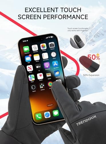 TRENDOUX Touchscreen Fingers Thin Warm Black Tech Winter Gloves for Men Women Size Small, Anti-Slip 3M Grip Lightweight Insulated Mitten Work Gloves Indoor Outdoor for Extreme Freezing Cold Weather - Thumbnail 4