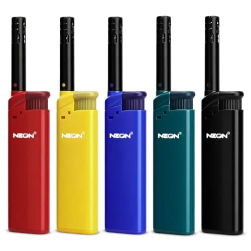 NEON Candle Lighter, Butane Refillable Wind-Resistant Flame, Ultimate Long Neck Lighter for BBQ, Camping, DIY, 5-Pack - Image 1