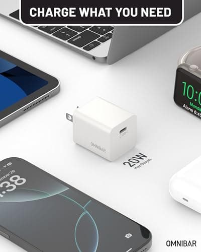 Omnibar iPhone 17/16 Charger, 2-Pack 20W GaN PD 3.0 PPS Fast USB C Charger Block, Compact Type C Power Adapter for iPhone 15/14/13/12, Samsung Galaxy S26/S25/S24, Speakers, Earbuds (White + Black) - Thumbnail 3