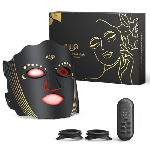 AIUO Red Light Therapy for Face, LED Face Mask Light Therapy, Rechargeable Red Light Therapy Mask for Face with Comfortable Light-Blocking Eye Protection & Timing Function At Home, Jet Black