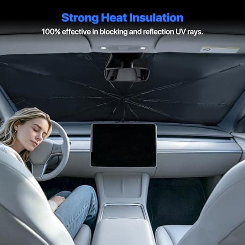 BITIANTEAM Windshield Sun Shade Umbrella - Protect Car from Sun Rays & Heat Damage Keep Cool & Protect Interior (56" L x 31" W) - Thumbnail 4