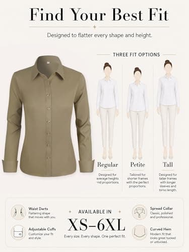 BBIBBI Womens Tops Dress Shirts Work for Women Business Casual Blouses Shirt Ladies and Button Down Up Women's Blouse Khaki Size 6XL - Thumbnail 5