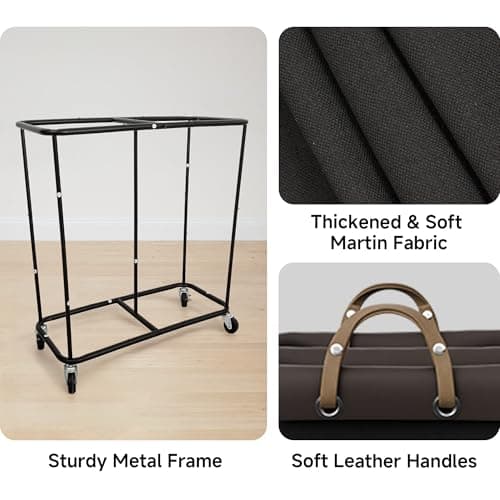 StorageWorks 390L Extra Large Laundry Hamper with Wheels, Laundry Basket with Wheels 2 Sections, Clothes Sorter Cart with Divider for Hotel, Home, Black, 1-Pack - Thumbnail 4