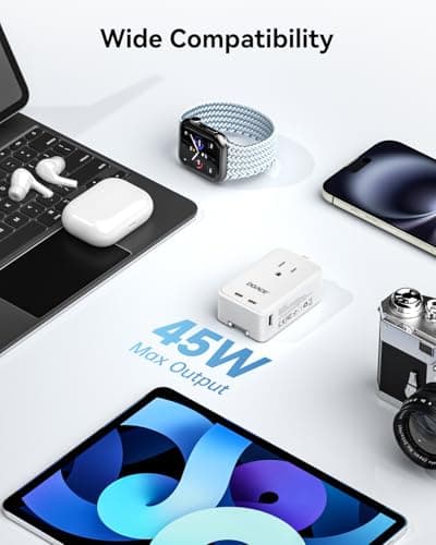 DOACE Pico Travel Adapter PD 45W, 5-Port Universal Power Adapter 1 AC, 2 USB C and 2 USB-A, International Plug Adaptor Worldwide for US to European UK Italy Spain New Zealand Over 200 Countries - Thumbnail 6