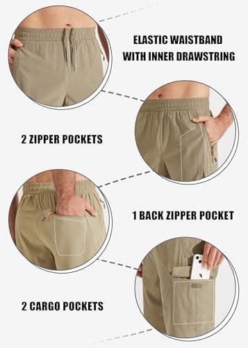 Libin Men's Hiking Cargo Shorts Lightweight Quick Dry Athletic Casual Shorts for Golf Outdoor Active Zipper Pockets, Khaki, XX-Large - Thumbnail 6