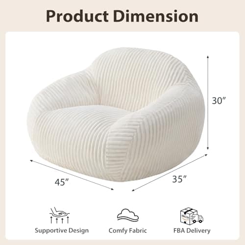 HUGHEAVEN Giant Bean Bag Chair for Adults & Kids, Comfy Big Bean Bag Couch with Armrests, Cozy Large Reading Chair with Back Support, Oversized Sofa for Bedroom, Living Room or Lounge, Beige - Thumbnail 2