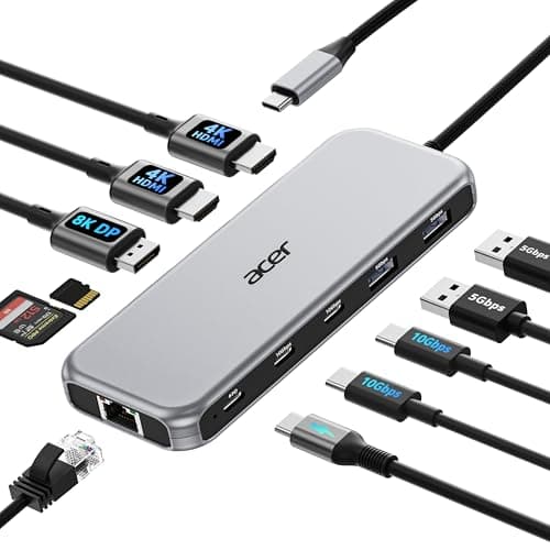 Acer Laptop Docking Station 3 Monitors, 11-in-1 USB C Docking Station with 8K DP, HDMI 4K@60Hz, 10Gbps Data, 1 Gbps Ethernet Hub, 100W Power Delivery, SD/TF, USB C Hub Multiport Adapter for Laptop - Image 1