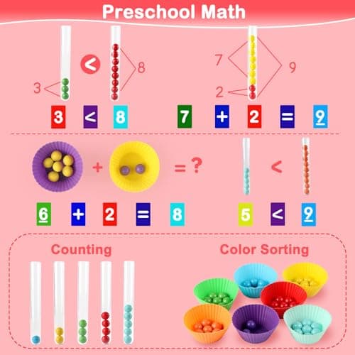 INIFEIDALA Montessori Toddler Learning Sorting Toys for 3-6 Year Olds - Rainbow Stacking, Number & Bead Matching Games with Wooden Peg Board, Develop Fine Motor Skills, Color & Math Skills - Thumbnail 3