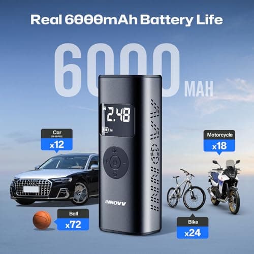 INNOVV P1 Portable Aluminum Tire Inflator 150PSI - 3X Faster Cordless Air Compressor with Auto-Shutoff, Electric Car Air Pump & Tire Pressure Gauge for Car, Motorcycle, Bike, Ball - Thumbnail 4