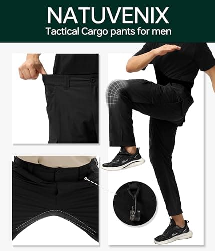 NATUVENIX Tactical Pants for Men, Ripstop Lightweight Cargo Work Pants for Men Water Resistant Mens Hiking Pants Outdoor Black - Thumbnail 6