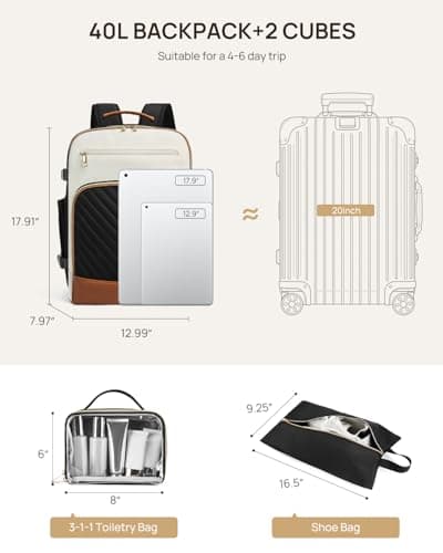 Telena Travel Backpack for Women, 17.3 inch Laptop TSA Carry On Personal Item Size Flight Approved Travel Bag Daypack with Multi-Pockets for Work, Travel, Business, Black-Beige-Brown - Thumbnail 5
