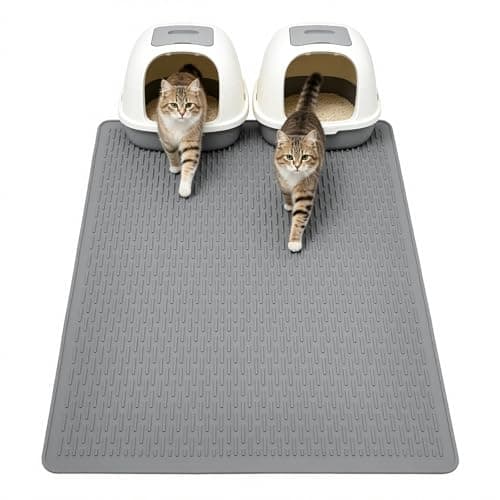 Colewin Large Cat Litter Mat 39x27 Inch, XL Waterproof Cat Mat for Litter Box with Raised Edges & Textured Surface, Washable Rubber Cat Litter Catcher Mat for Multiple Cats, Easy to Clean, Gray