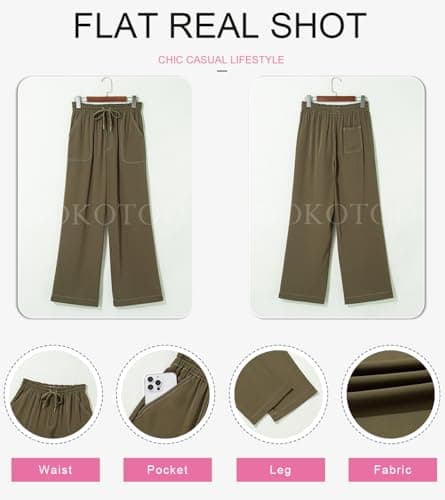 Dokotoo Wide Leg Pants for Women Fashion Business Casual Spring Outfits Baggy Elastic High Waisted Palazzo Pants for Women Loose Soft Breathable Drawstring Trousers with Pockets Jungle Green X-Large - Thumbnail 5