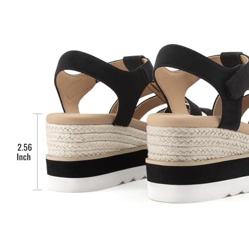 Athlefit Espadrille Low Wedge Sandals for Women Comfortable Casual Open Toe Platform Sandals for Summer Beach Vacation Black, Size 5.5, SAPS2612W - Thumbnail 5