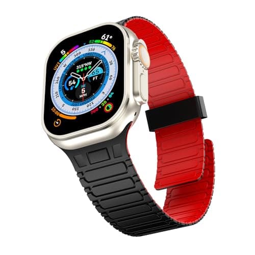 Magnetic watchband Compatible with Apple Watch Ultra 3/2/1 Band 49mm 46mm 45mm 44mm 42mm Sport Silicone Replacement Wristband Strong Magnet link for iWatch Series 11/10/9/8/7/6/5/4/3/2/1 SE 3/2/1,Black Red