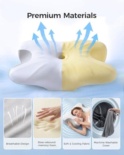 fumacos Ergonomic Cervical Memory Foam Pillow with Wide Arm Support Area, Cooling Breathable Removable Pillowcase, for Side, Back and Stomach Sleepers, for Better Neck Comfort - Thumbnail 4