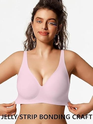COCOMARTS Jelly Bras for Women No Underwire Deep V Bra Pink 2XL - Thumbnail 2