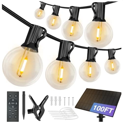 DAYBETTER 100FT Solar String Lights Outdoor Waterproof with Remote,50 LED Bulbs Dimmable&Timer,Patio Lights Solar Powered, Weather Resistant for Patio, Garden, Yard, Pathway - Image 1
