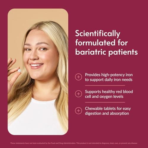 Bariatric Advantage Chewable Iron 60 mg - for Bariatric Surgery Patients - Iron with Vitamin C - No Iron Taste - Carbonyl Iron Supplement - Lemon & Lime - 270 Count - Thumbnail 2