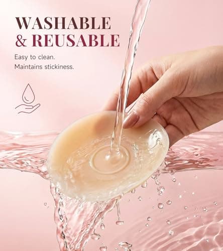 Seamless Invisible Nipple Covers for Women, 2 Pairs Reusable Ultra-thin Sticky Silicone Pasties, Washable Adhesive Breast Petals with Travel Case for Daily Wedding Swimwear Strapless Outfits - Thumbnail 6