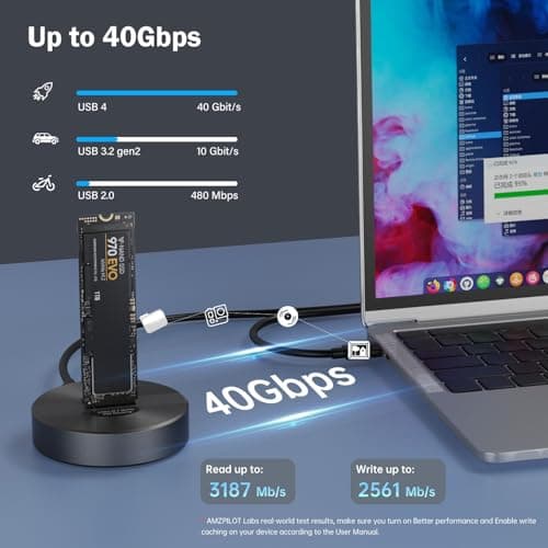AMZPILOT 40Gbps USB 4 M.2 NVMe SSD to USB C Docking Station, M2 SSD to USB C Reader Adapter for M 2 M Key, B+M Key PCIE NVMe SSD Dock, Size for 22110 2280 2260 2242 2230 Enclosure - Aluminum Alloy - Thumbnail 4