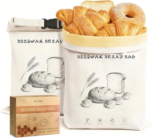 Beeswax Bread Bags for Sourdough & Homemade Bread XL 17x13 Inch, Reusable Bags for Homemade Bread Sourdough, 2 Packs Cotton Bread Storage Bags for Freezer & Refrigerator (White)