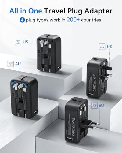 DOACE Pico Travel Adapter PD 20W, 5-Port Universal Power Adapter 1 AC, 2 USB C and 2 USB-A, International Plug Adaptor Worldwide for US to European UK Italy Spain New Zealand Over 200 Countries - Thumbnail 3