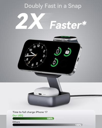 UEQ 3 in 1 Wireless Charging Station for Apple Devices,Foldable Fast Travel Magnetic Wireless Charger,Compatible with MagSafe Charger for iPhone 17 Air 16 15 14 13 12,Apple Watch&AirPods Pro - Thumbnail 5