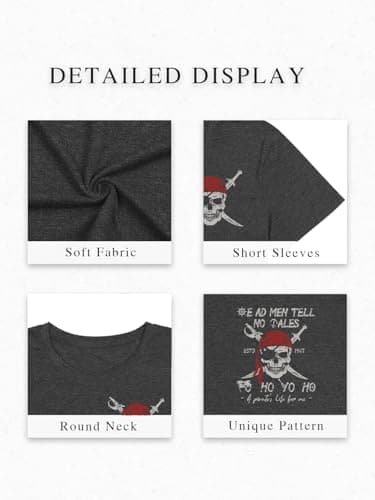 Pirate Shirt Women Vintage Graphic Oversized Skeleton Shirt Funny Casual Skull Short Sleeve Top - Thumbnail 6
